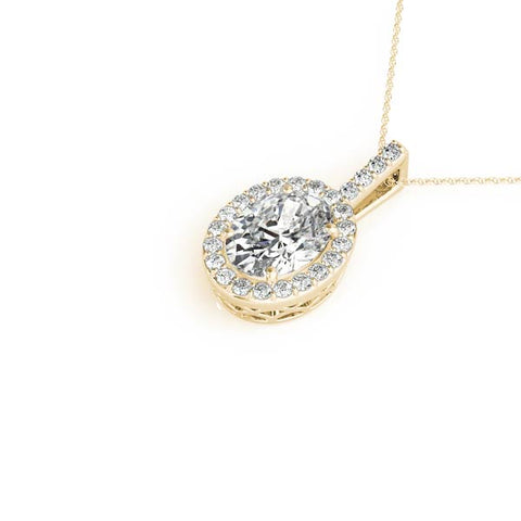 Yellow gold Halo Oval Diamond Pendant with Prong Setting