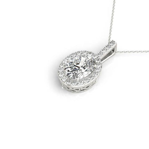 White gold Halo Oval Diamond Pendant with Prong Setting