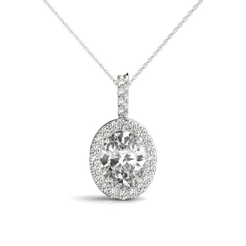 White gold Halo Oval Diamond Pendant with Prong Setting