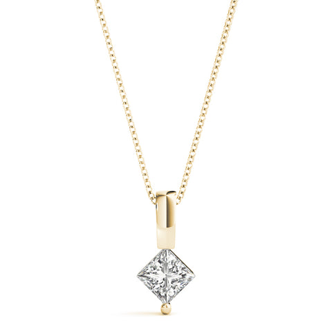 Yellow gold Princess Cut Bezel Set Diamond Pendant