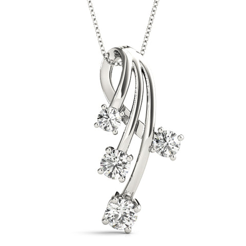 White gold Four-Stone Round Diamond Prong-Set Pendant