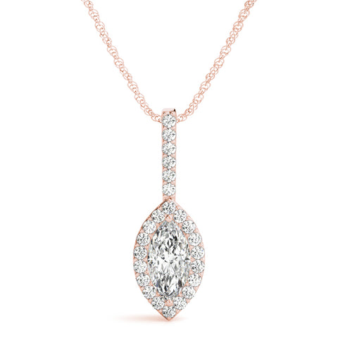 Rose gold Marquise Halo Diamond Pendant with Pavé Setting