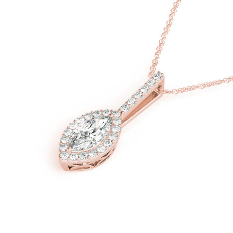 Rose gold Marquise Halo Diamond Pendant with Pavé Setting