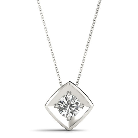 White gold Round Diamond Square Bezel Pendant