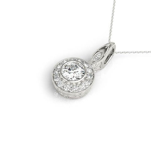 White gold Round Halo Bezel Set Pendant