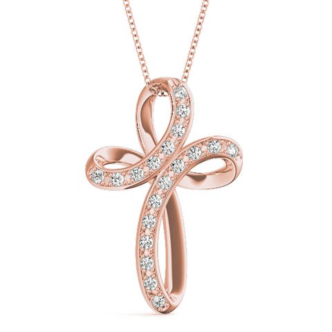 Rose gold Pavé Round Diamond Prong Cross Pendant