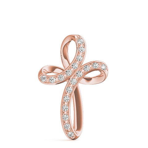 Rose gold Pavé Round Diamond Prong Cross Pendant