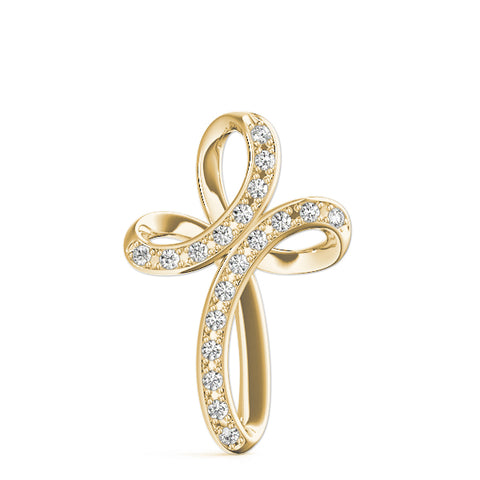 Yellow gold Pavé Round Diamond Prong Cross Pendant