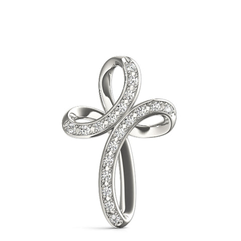 White gold Pavé Round Diamond Prong Cross Pendant