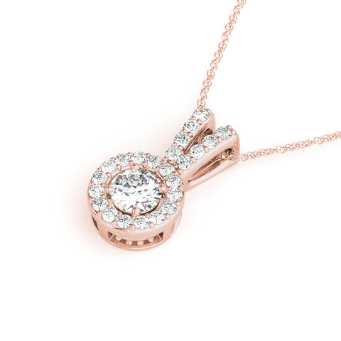 Rose gold Round Halo Diamond Pendant with Prong Setting