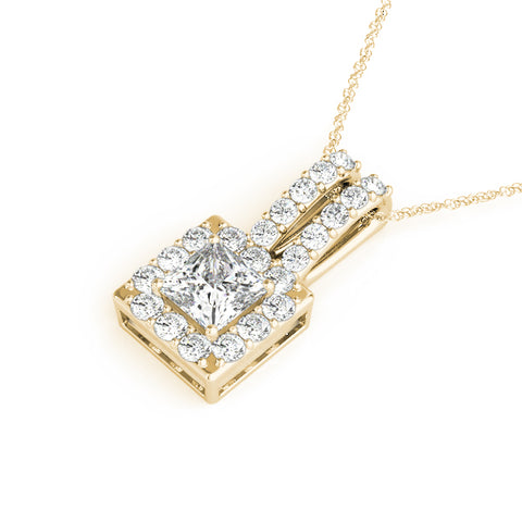 Yellow gold Halo Princess Cut Double Bail Pendant