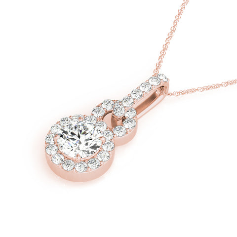 Rose gold Round Halo Diamond Pendant with Pavé Setting