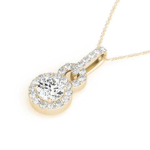 Yellow gold Round Halo Diamond Pendant with Pavé Setting