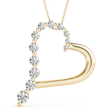 Yellow gold Round Diamond Prong-Set Heart Pendant