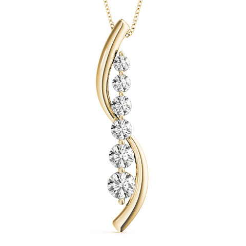 Yellow gold Round Diamond Prong-Set Curved Pendant