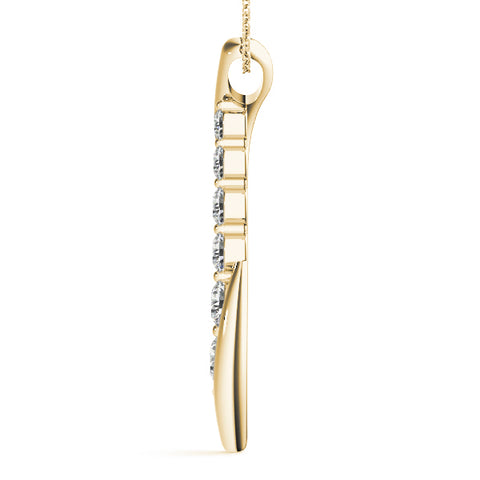 Yellow gold Round Diamond Prong-Set Curved Pendant