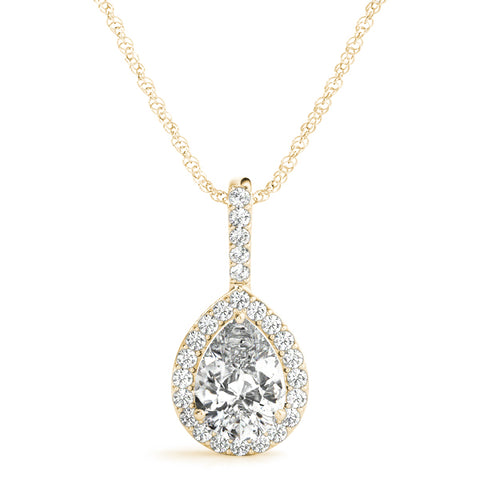 Yellow gold Halo Pear Diamond Pendant with Prong Setting