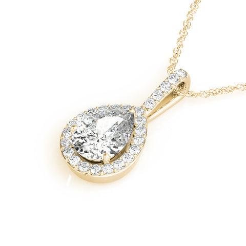 Yellow gold Halo Pear Diamond Pendant with Prong Setting