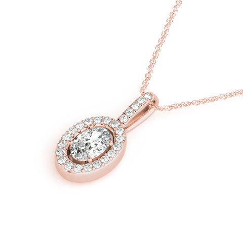 Rose gold Oval Halo Diamond Pendant with Pavé Setting