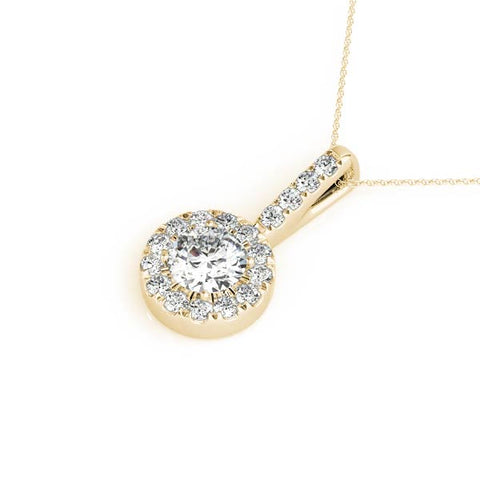 Yellow gold Halo Round Diamond Prong Pendant