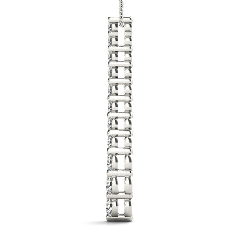 White gold Graduated Round Diamond Curved Bar Pendant with Prong Setting