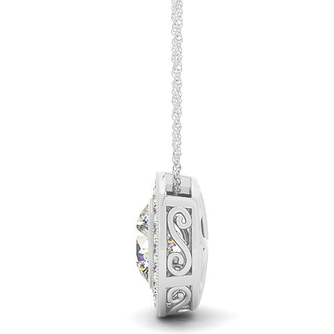 White gold Round Halo Bezel-Set Pendant