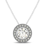 White gold Round Halo Bezel-Set Pendant