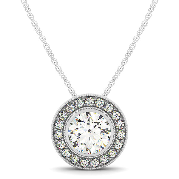 Silver Round Halo Bezel-Set Pendant
