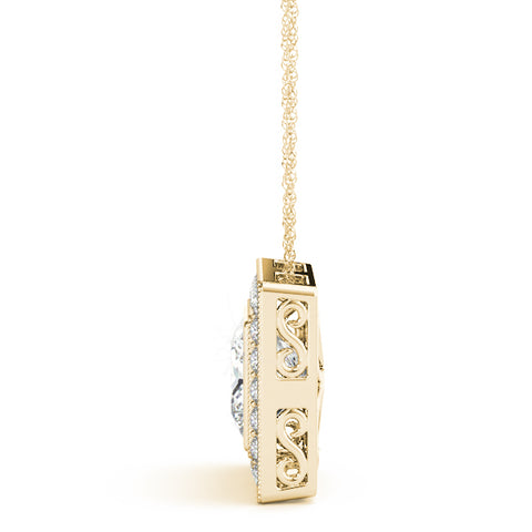 Yellow gold Square Halo Princess Cut Pendant with Bezel Setting