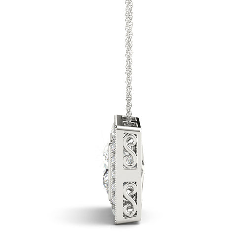 White gold Square Halo Princess Cut Pendant with Bezel Setting