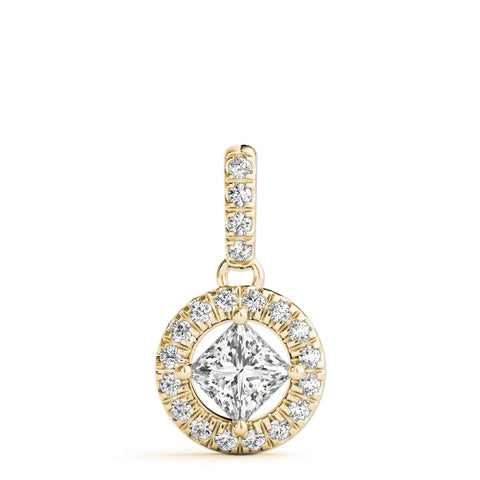 Yellow gold Princess Cut Halo Diamond Pendant with Four-Prong Setting