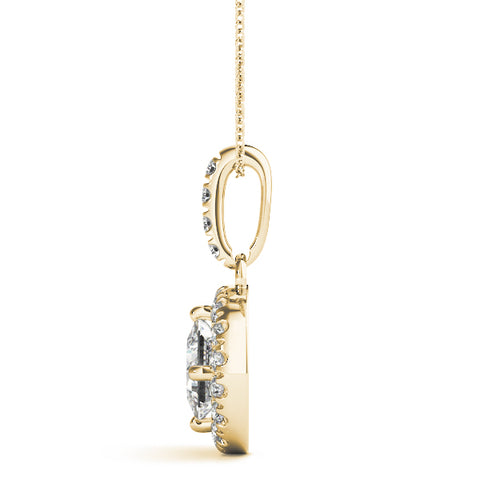Yellow gold Princess Cut Halo Diamond Pendant with Four-Prong Setting