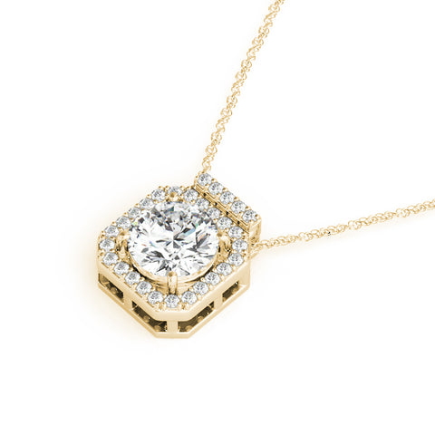Yellow gold Round Halo Prong-Set Diamond Pendant