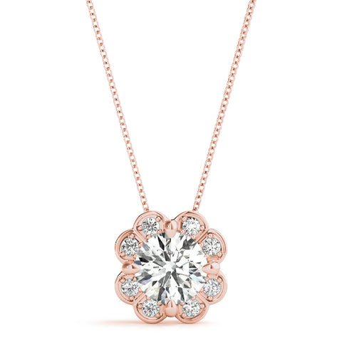 Rose gold Round Amethyst Flower Halo Pendant with Four-Prong Setting