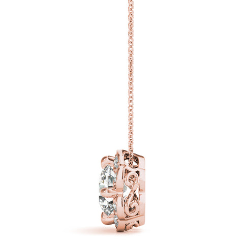 Rose gold Round Amethyst Flower Halo Pendant with Four-Prong Setting