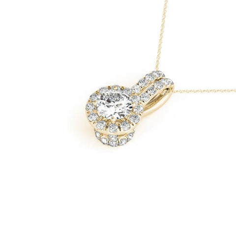 Yellow gold Round Halo Diamond Pendant with Double Prong Setting