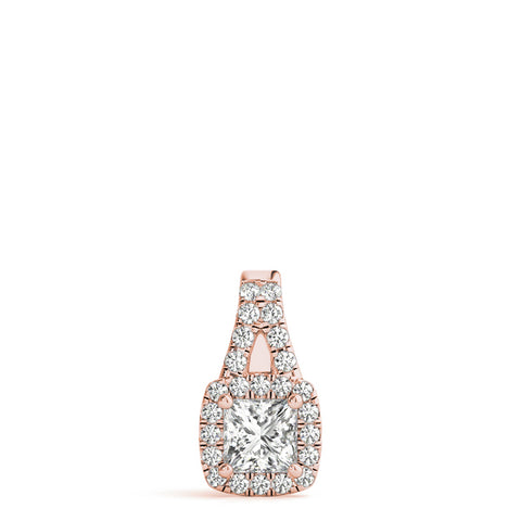 Rose gold Cushion Halo Diamond Pendant with Princess Cut Stone and Four-Prong Setting