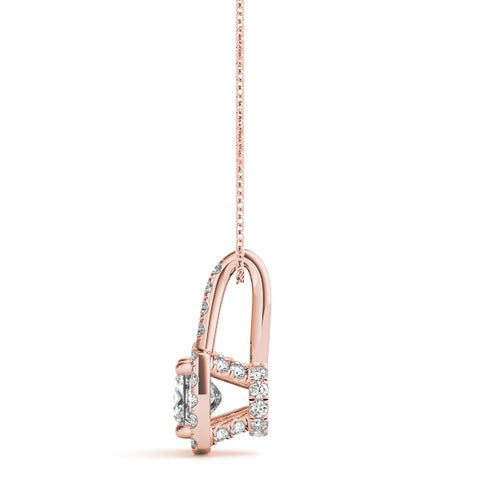 Rose gold Cushion Halo Diamond Pendant with Princess Cut Stone and Four-Prong Setting