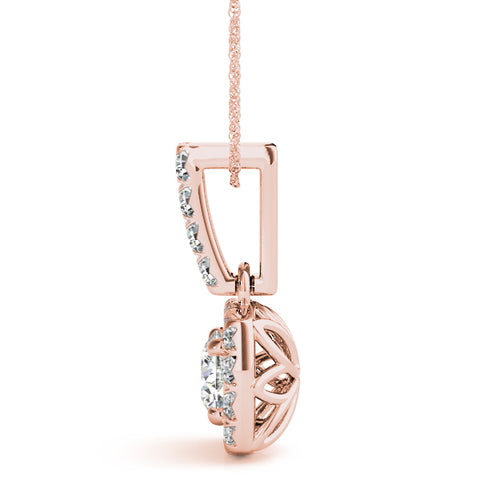 Rose gold Halo Cushion Cut Diamond Pendant with Four-Prong Setting