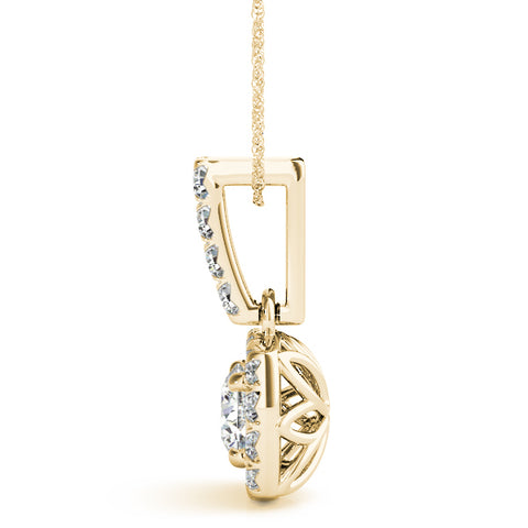 Yellow gold Halo Cushion Cut Diamond Pendant with Four-Prong Setting