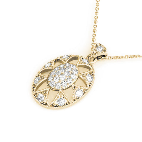 Yellow gold Pavé Oval Milgrain Pendant