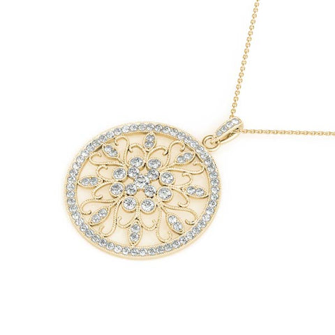 Yellow gold Round Pavé Diamond Filigree Pendant