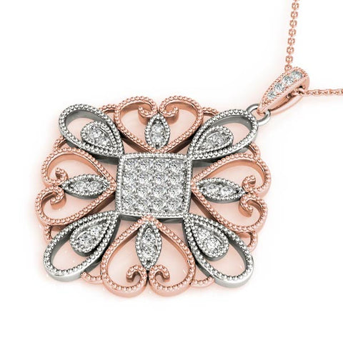 Rose gold Pavé Round Diamond Filigree Pendant with Milgrain Detail