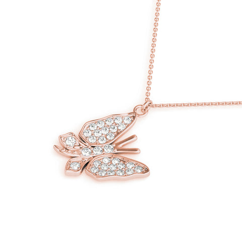 Rose gold Pavé Round Diamond Butterfly Pendant