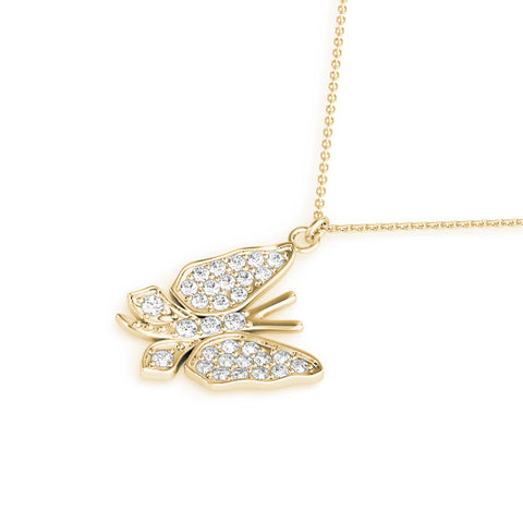 Yellow gold Pavé Round Diamond Butterfly Pendant