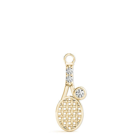 Yellow gold Round Diamond Tennis Racket Pendant with Pavé Setting