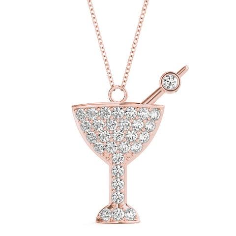 Rose gold Pavé Round Diamond Martini Glass Pendant with Bezel Prong Setting