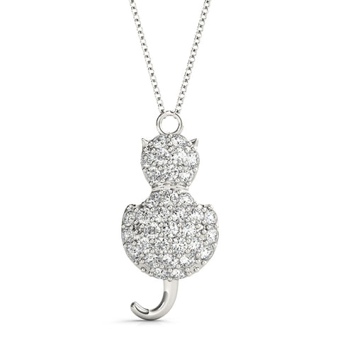 White gold Pavé Round Prong Set Cat Pendant