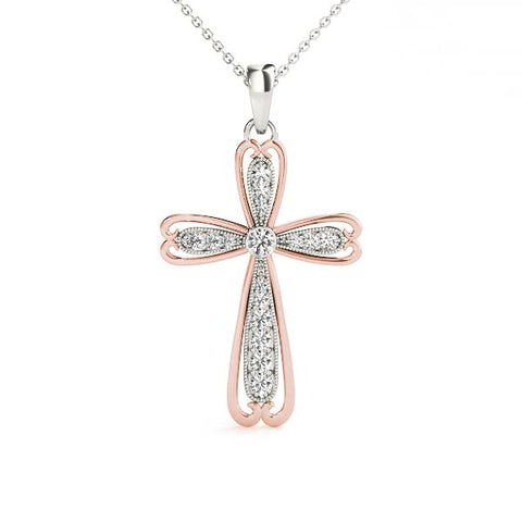 Rose gold Pavé Round Diamond Cross Pendant with Bezel Setting