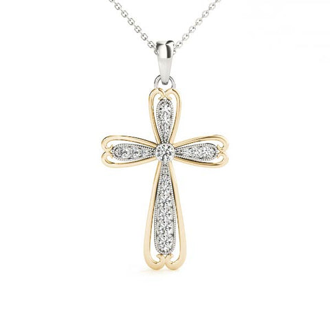 Yellow gold Pavé Round Diamond Cross Pendant with Bezel Setting